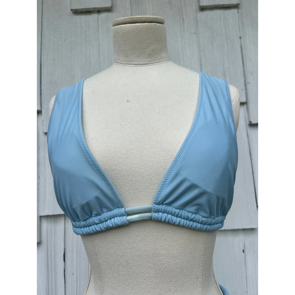 Aerie Real Good Light Blue Plunge Triangle Bikini Top S High Cut Cheeky Bottom L